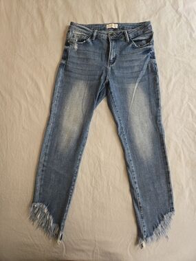 Nature Denim Slim Medium Blue Frayed Sharkbite Hem Cropped Jeans HAL3